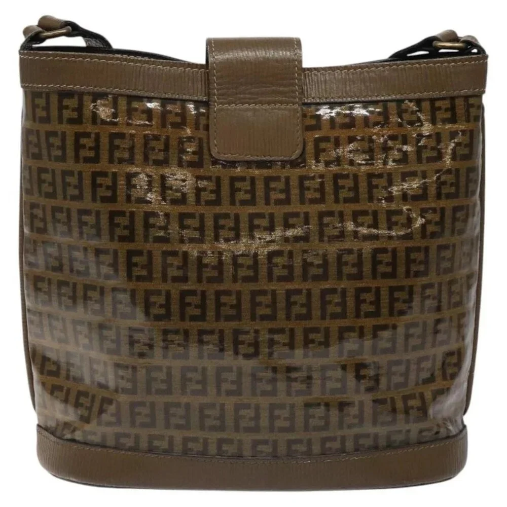 FENDI Zucchino Canvas Shoulder Bag Enamel Beige Gold Auth ep8215 - Picture 3 of 16